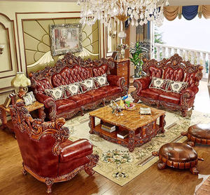 Lüks kraliyet avrupa deri kesit kanepe katı ahşap oyma İskandinav tarzı bütün ev mobilya seti otel Villa daire - Product Image 3