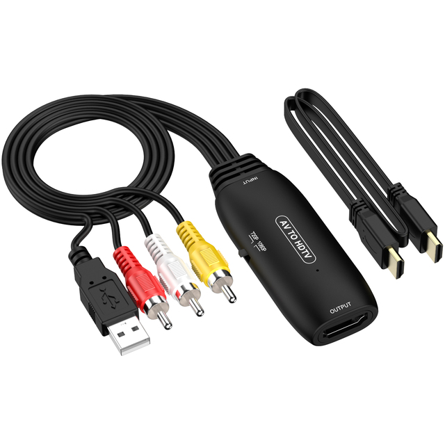AV to HDTV Converter Adapter Composite RCA to HDTV Video Audio Converter with USB Power for Game Console DVD Player TV