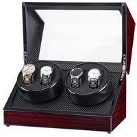 Remontoir de montre noir brillant à 4 emplacements avec intérieur en fibre de carbone et PU, fenêtre acrylique en forme de L, 5 modes pour montres automatiques de luxe