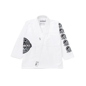 Kimono BJJ Shoyorol blanc 100% coton, coupe classique, unisexe adulte, logo imprimé en sérigraphie sur la manche gauche, vêtement d'arts martiaux durable. - Product Image 1