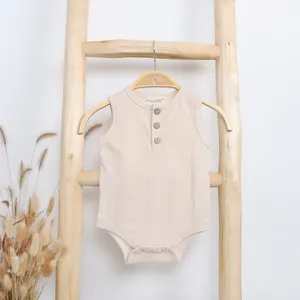 新款100% 有机棉舒适高品质夏季定制颜色图案无袖可爱轻便新款婴儿连体裤