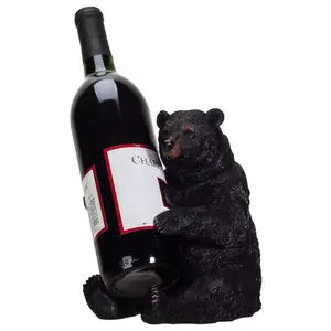 사용자 정의 홈 바 장식 와인 랙 수지 3D 앉아 검은 곰 동상 와인 병 홀더