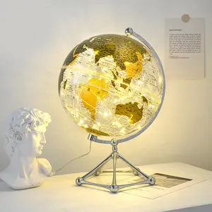 20Cm Aarde Globe-Helder-Led Cadeau Verlicht Tafelblad Bureaublad Uniek Transparant Globe Gold Earth