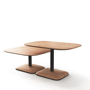 Hotel Office Project Furniture Modern Wood Veneer Pedestal <strong>Side</strong> <strong>Table</strong> with Steel Column for Office <strong>Lounge</strong> - Product Image 1