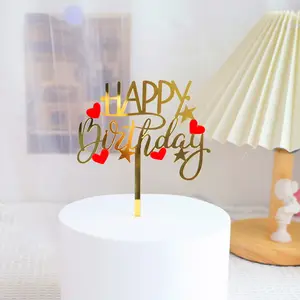Decorazioni per festa felice personalizzate all'ingrosso Topper di lusso disegni verticale in acrilico oro matrimonio Toppers di compleanno per torte