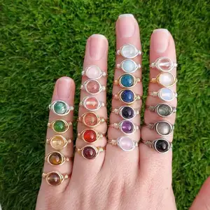 Handmade Wire Wrapped Gemstone Rings,Hand Craft Natural Gemstones Crystal Ring Reiki Healing Crystal Jewellery For Party Wedding