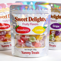 Sachet personnalisé de 100g pour bonbons gélifiés aux fruits et vitamines, pochette verticale en aluminium Mylar MOPP VMPET PE avec fermeture éclair pour emballage de suppléments fruités