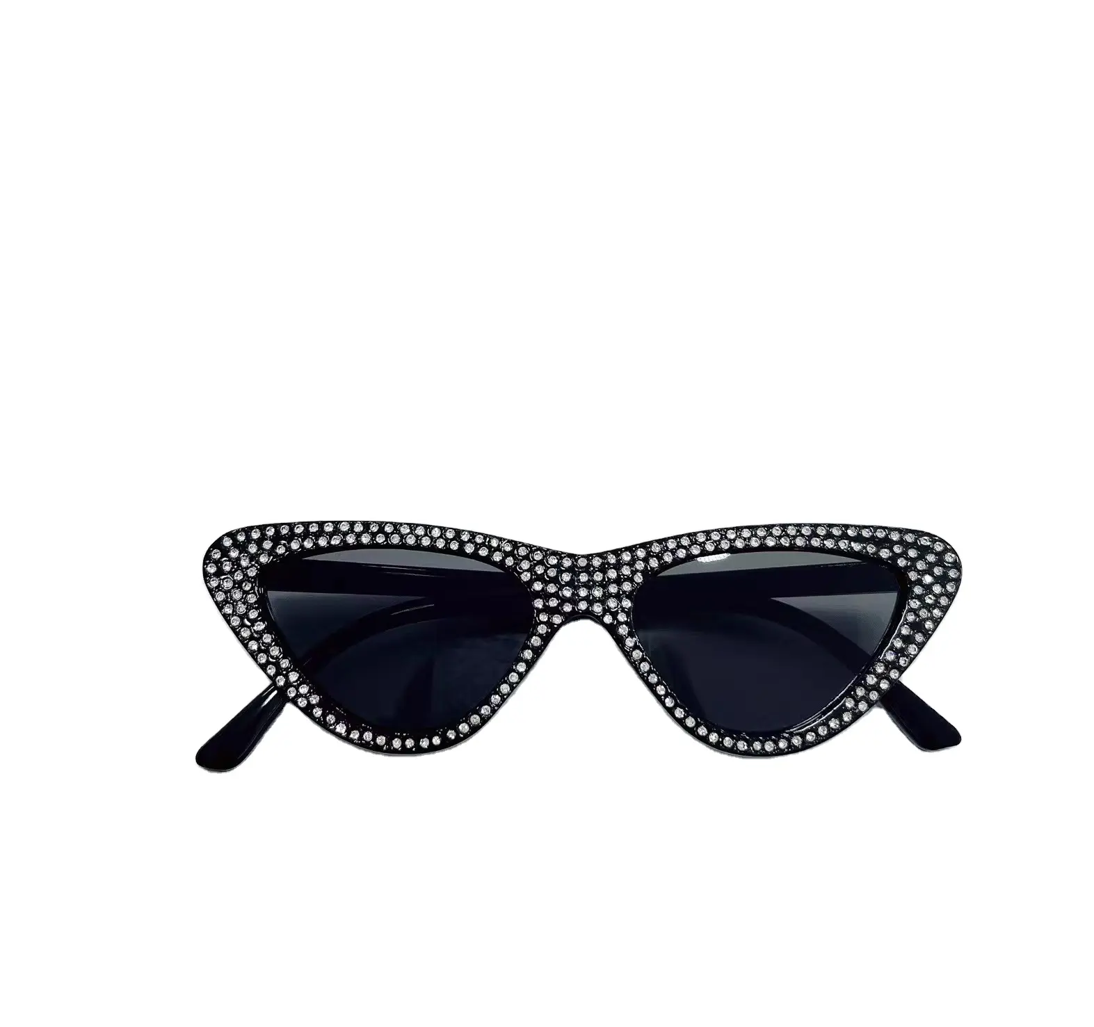 Occhiali da sole 2024 con montatura piatta a occhi di gatto con diamanti di lusso per donne alla moda tonalità nere