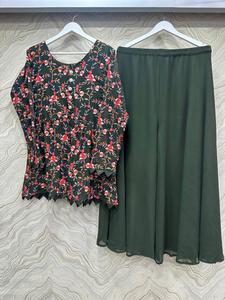 Beau Top-Ensemble Palazzo Top en georgette lourde avec beau Palazzo brodé entièrement cousu Matériau de qualité supérieure - Product Image 4