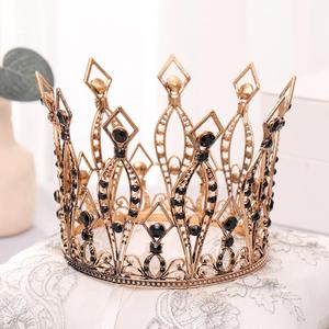 2020 nuovo Oro Dei Capelli di Cerimonia Nuziale nero Barocco Vintage di Cristallo Diademi Corone Per Le Donne Perla Da Sposa Fatto A Mano Rotonda Corone Capelli - Product Image 3