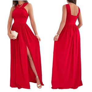 فستان طويل نسائي لحفلات التخرج وحفلات الزفاف مثير بحمالة رقبة عارية الظهر فستان حفلات بفتحة خصر مرتفع مطوي فساتين سهرة أنيقة للسيدات - Product Image 5