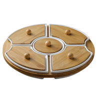 Plateau tournant Lazy Susan classique en bambou style A/B, blanc, avec assiettes divisées – Durable, écologique, idéal pour les fêtes, les collations, le petit-déjeuner et les salades