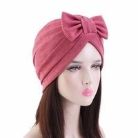 Turbante con lazo de Color liso bohemio para mujer, turbante étnico anudado para la cabeza, gorrito musulmán elástico para quimio