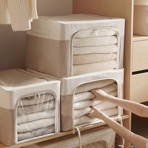 Foldable Clothing Organizer <b>Storage</b> <b>Box</b> With Waffle Mesh And Clear Window Steel Frame Rectangle Shape For Home Use - Product Image 1