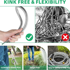 Manguera de Jardín Flexible y Resistente a Pinchazos de Acero Inoxidable 304 de Alta Resistencia, Anti-torceduras, Anti-enredos, Diámetro de 3/4'', 25-100 Pies, Estándar BS - Product Image 2