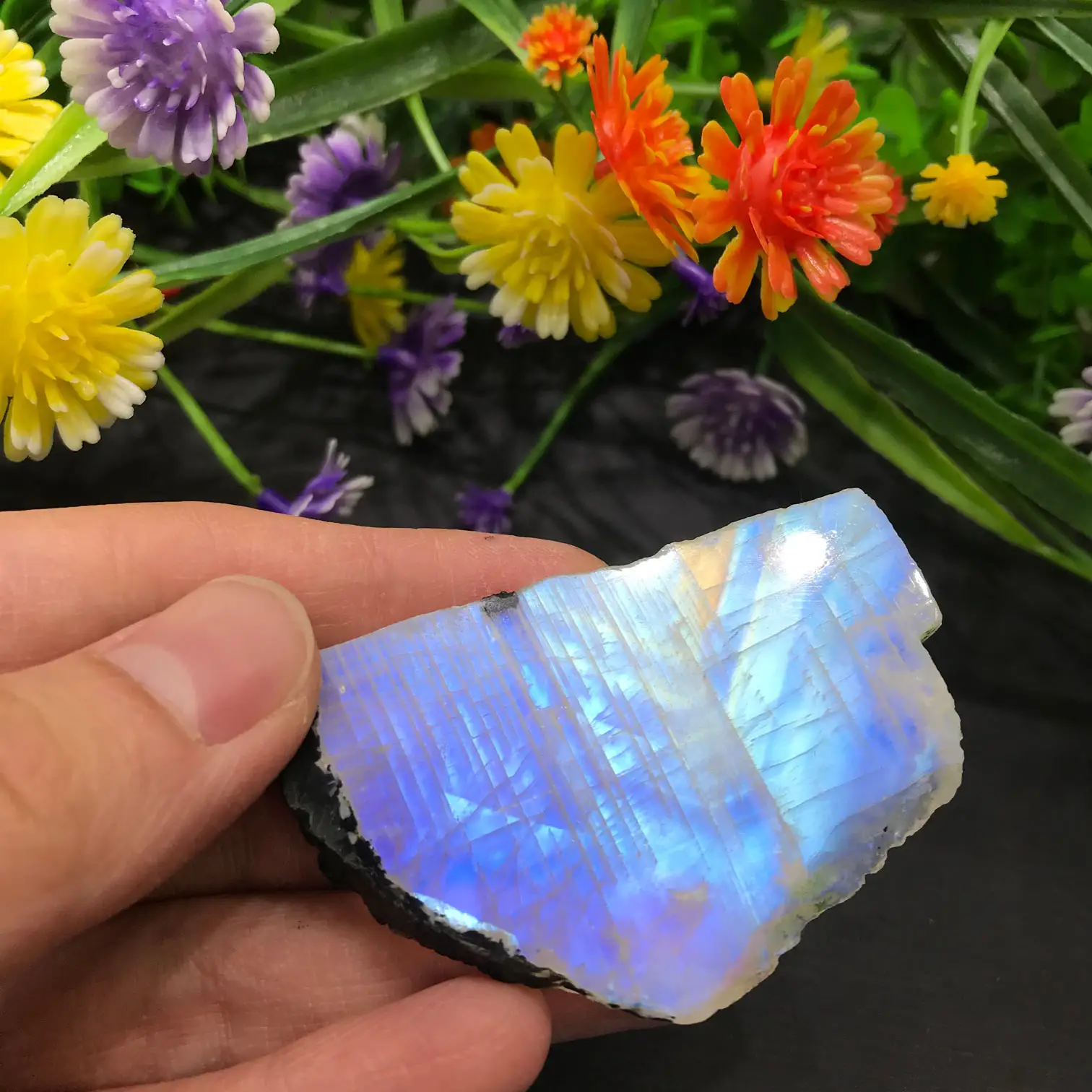 Natural Blue Golden Flash Moonstone Crystal Slab Pendant For Home Decoration Gifts