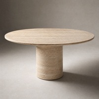 Table à manger sur piétement en travertin haut de gamme, table en pierre naturelle, table ronde en marbre