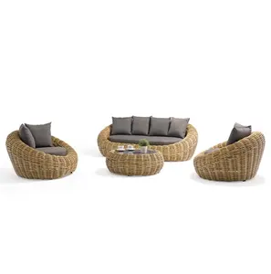 Sofá de ratán para exteriores 2024, sofá de jardín, combinación de muebles de ocio, protección redonda contra la lluvia y el sol, sofá de silla de ratán PE