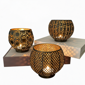 Portavelas LED de hierro marroquí, linterna de proyección hueca, candelabro de metal para decoración de Ramadán, Eid y bodas - Product Image 1