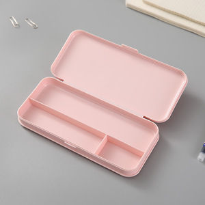 Double Layer Solid Color Plastic Pencil <b>Box</b> Large Capacity Multi Functional Portable Snap Lock Compartment Stationery <b>Storage</b> - Product Image 4