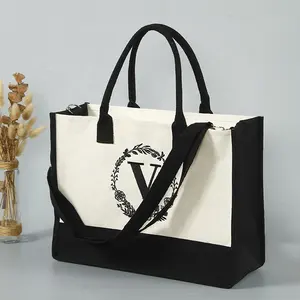 Biểu Tượng Tùy Chỉnh Chất Lượng Tùy Chỉnh Ngoài Trời Thời Trang Túi Bãi Biển Lớn Canvas Tote Túi Công Suất Lớn Cuối Tuần Mua Sắm Túi