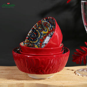 Vajilla de lujo de color rojo oscuro para restaurante, juego de cuencos y platos de cerámica, plato de cena de porcelana, juegos de platos bohemios, vajilla - Product Image 4