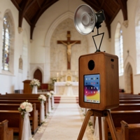 Machine photomaton portable rétro en bois avec appareil photo et imprimante, double face, pour Surface Pro, DSLR, iPad