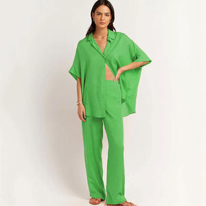 Vêtements personnalisés Ensemble chemisier chemise pantalon en lin et coton mélangé de haute qualité pour dames - Product Image 4