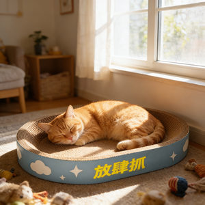 Modern, groot, ovaal, hoogwaardig gegolfd kartonnen, milieuvriendelijk, duurzaam kattenhuis, slijtvast, schraapvrij - Product Image 4