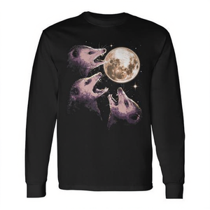 Camiseta de manga larga con estampado de tres opossums aullando al luna, ropa promocional - Product Image 2