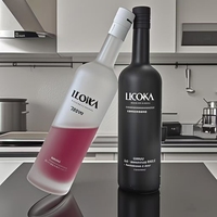 Bouteille de spiritueux vide ronde transparente en verre noir mat personnalisée de 700 ml 750 ml pour liqueur, vin, whisky, vodka, tequila avec bouchon en liège