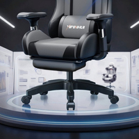 Chaise de jeu racing à dossier solide avec repose-pieds rétractable, chaise d'ordinateur e-sport en cuir PU avec accoudoirs rembourrés fixes