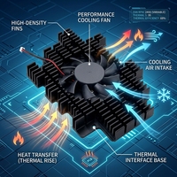 Module thermique intégré avec dissipateur de chaleur usiné en profilé aluminium et ventilateur de refroidissement CC pour équipement embarqué, mini PC et refroidisseur de GPU