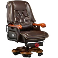 Chaise de bureau en bois massif, chaise de patron haut de gamme en cuir véritable, chaise de direction inclinable et pivotante, chaise grand luxe en cuir