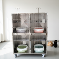 Cage pour chats de qualité supérieure en acier inoxydable 304 à 4 unités avec perchoir en acrylique pour hôpital vétérinaire