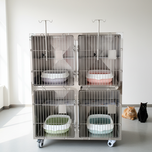 Cage pour chat en acier inoxydable solide, simple et verrouillable, maison pour chat, abri pour animaux vétérinaires - Product Image 1