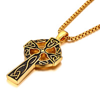 Collier croix en acier inoxydable pour homme, plaqué argent, or, noir, design punk, catholique, chrétien, avec fil de perles d'eau douce, pour anniversaire