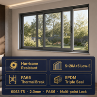 Fenêtre coulissante horizontale en alliage d'aluminium JUNYAO, double vitrage, résistante aux ouragans, verre Low-E, joint EPDM, NFRC, villa