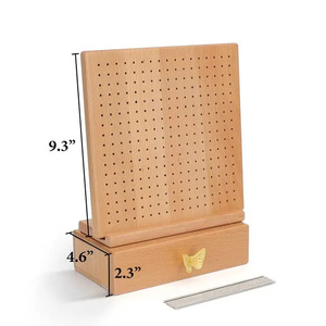 Tablero de ganchillo de madera con cajón de almacenamiento para proyectos de manualidades, tablero perforado duradero con temática floral, color madera natural - Product Image 2