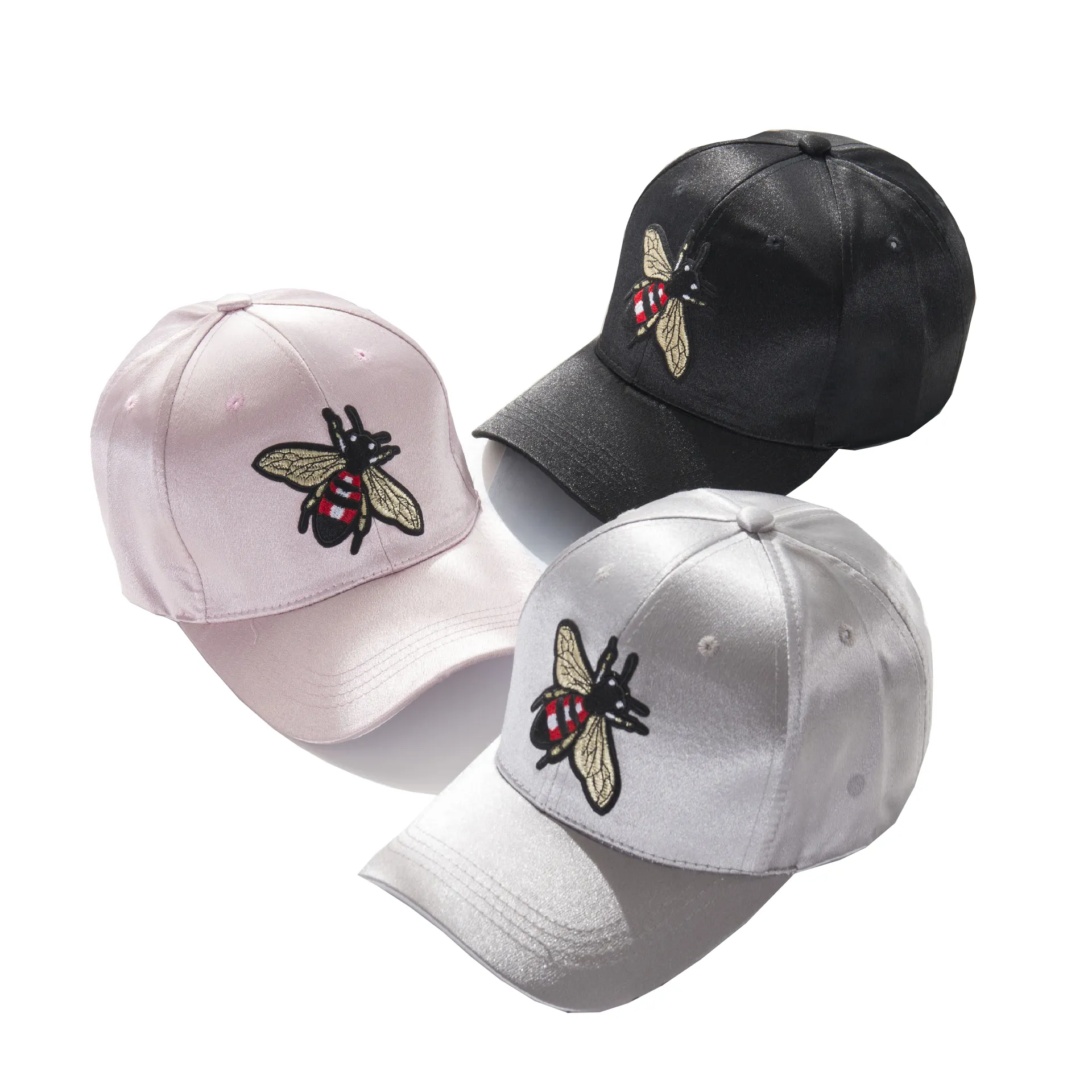 Topi Bisbol Satin Pria Wanita, Topi Bisbol dengan Logo Bee Bordir Kustom