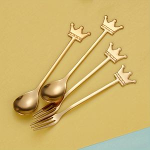 Lot de couverts en acier inoxydable avec manche couronne pour mariages et restaurants : cuillères à café, cuillères à glace, fourchettes à dessert et fourchettes à fruits - Product Image 1