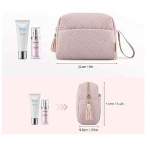 Elegante Bolsa de Aseo Impermeable con Cierre y Borlas, Bolsa de Maquillaje Portátil de Terciopelo con Asa - Product Image 3