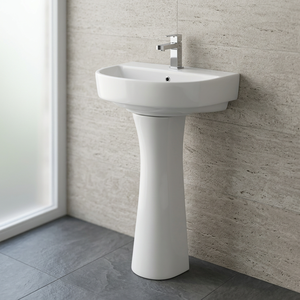 Lavabo de Pedestal de Cerámica Ecológico Resistente al Agua con Desagüe, Lavabo de Baño Fijado a la Pared - Product Image 6
