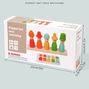 Jeu de coordination œil-main pour tout-petits garçons et filles, jouet d'empilage en bois, cadeau pour bébé, blocs de correspondance visage-chapeau de marionnette - Product Image 6