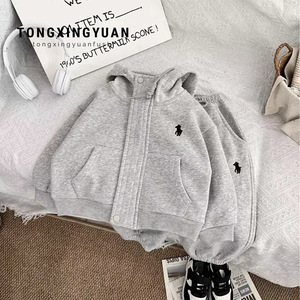 Tongxingyuan Children's Fleece Lined Two Piece Set Thick Cotton Autumn Winter Outfit Boys Girls Casual Solid Color - Product Image 1
