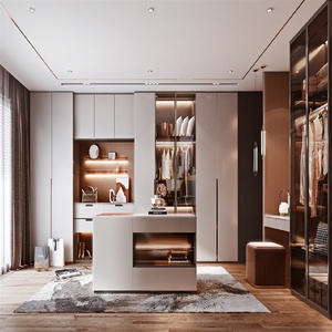 Armoire îlot de rangement de luxe moderne, réglable, détachable, pré-assemblée, avec éclairage intégré, autoportante, pour chambre d'hôtel - Product Image 1