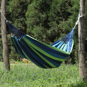 Cotton Hammock Blue Green 150kg Capacity <b>Portable</b> Outdoor Indoor Use Swing Hanging <b>Bed</b> - Product Image 1