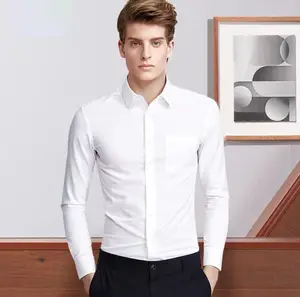 男性用フルスリーブドレスシャツ高品質ポリエステルコットンウォッシュアンドウェア仕上げシャツ出荷準備完了