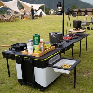 Nouvelle Cuisine Mobile en Acier pour <span class=keywords><strong>Camping</strong></span> en Plein Air, Portable, Pliable, avec Plaque de Cuisson Intégrée, Boîte d'Équipement pour Voiture de Tourisme en Autonomie - Product Image 1