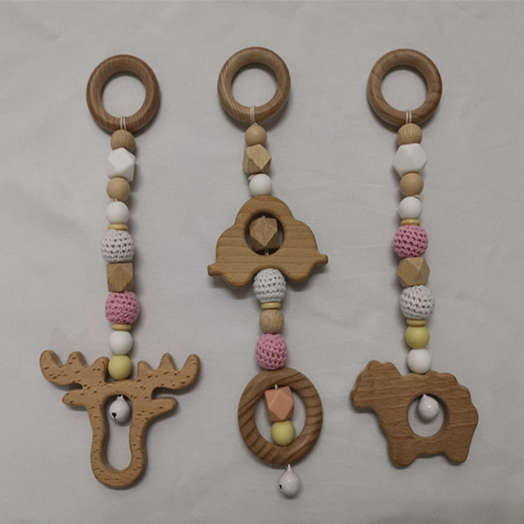 Оптовая продажа, деревянные детские игрушки Heybabee для спортзала, деревянный Прорезыватель для детской коляски, цепочка